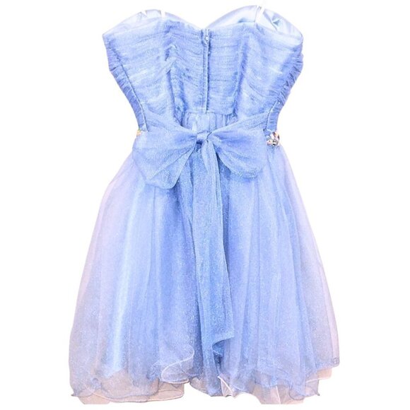 CAMILLE LA VIE BLUE ORGANZA HOMECOMING PARTY DRESS W/ CRYSTAL EMBELLISHED WAIST - Picture 2 of 7